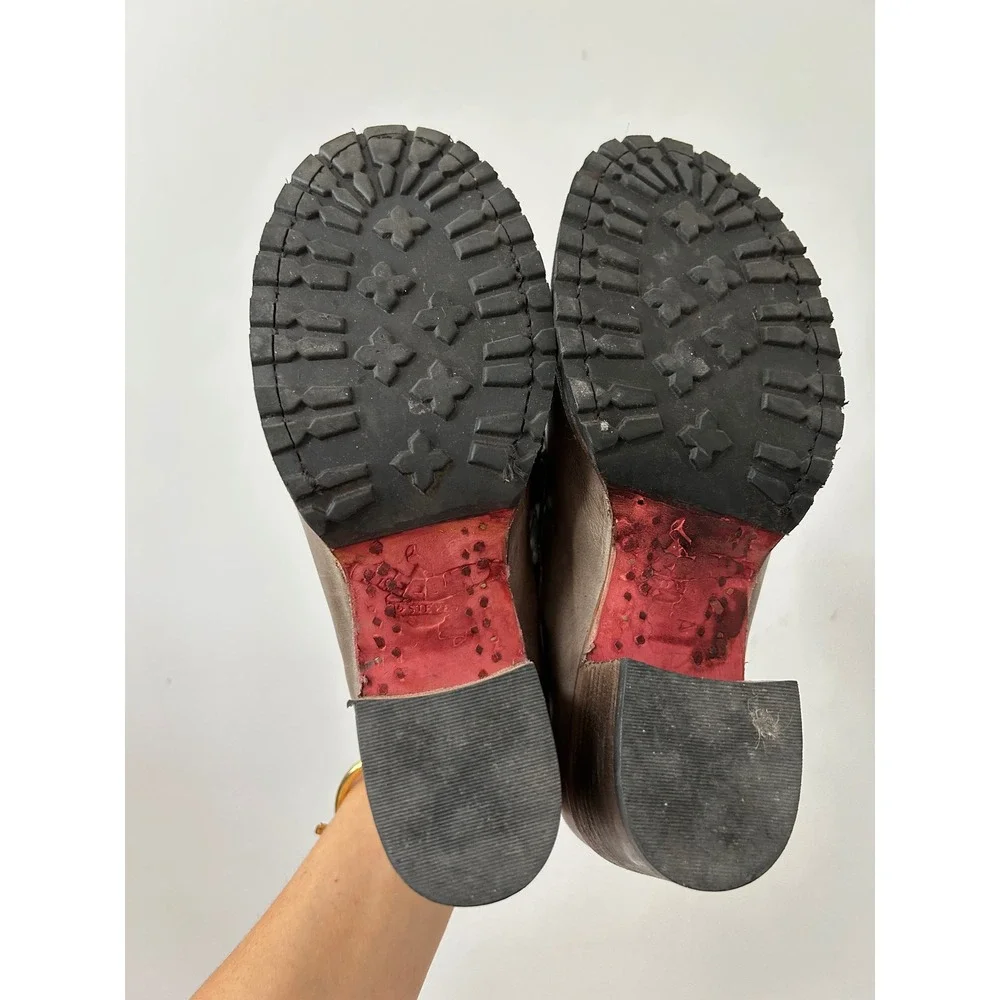 Freebird by Steven Bristol Penny Loafer Block Heels Women 7 Grey Brown Leather